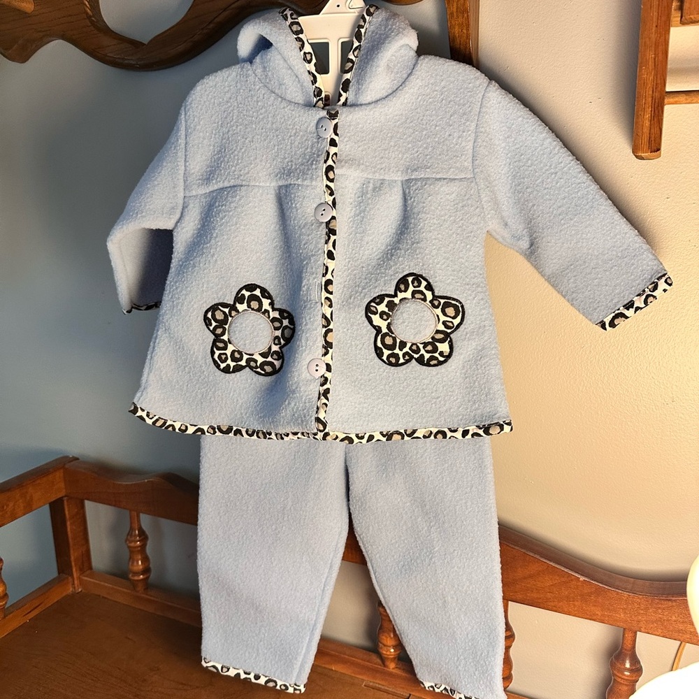 Adorable Blue Kids Matching Set with Floral Details